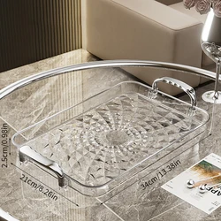 Large Clear Plastic Decorative Tray with Double Handles - Multipurpose Storage and Organizer (Large Clear Silver)