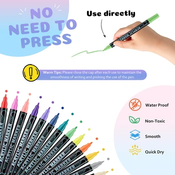 12/24/36/48 Colors Dual Tip Acrylic Paint Pens Markers  for Wood Canvas Stone Rock Painting Glass Ceramic Surfaces DIY Crafts 5