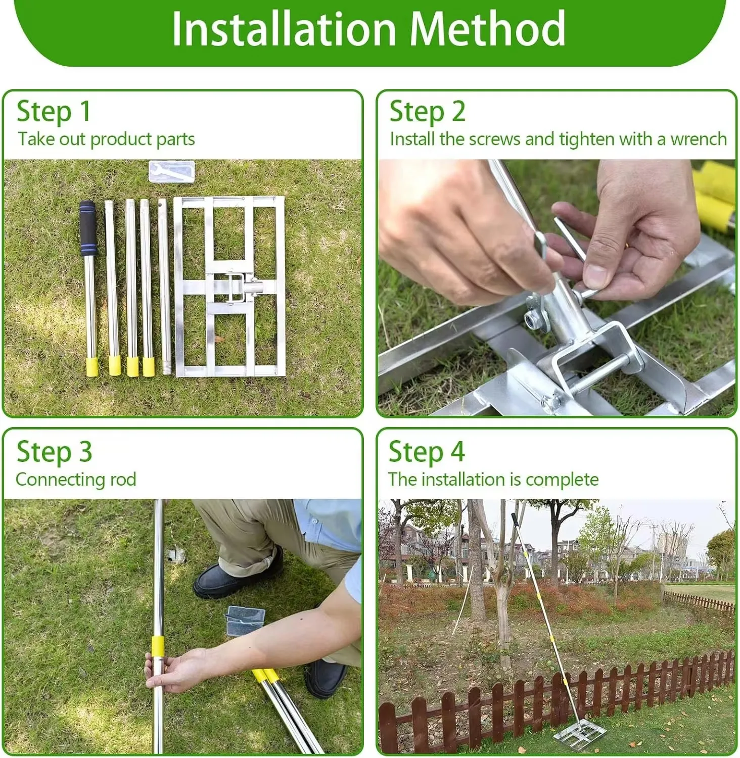 Garden Lawn Leveling Rake with Adjustable Handle Stainless Steel Pole Heavy Duty Durable Golf Backyard Yard Lawn Leveler Tool