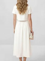 Freeacy Women's Floral Printed Dress Sets Short Sleeves Cropped T-shirt & High Waist Pleated Skirt 2026 Elegant Party Wears - Image 5