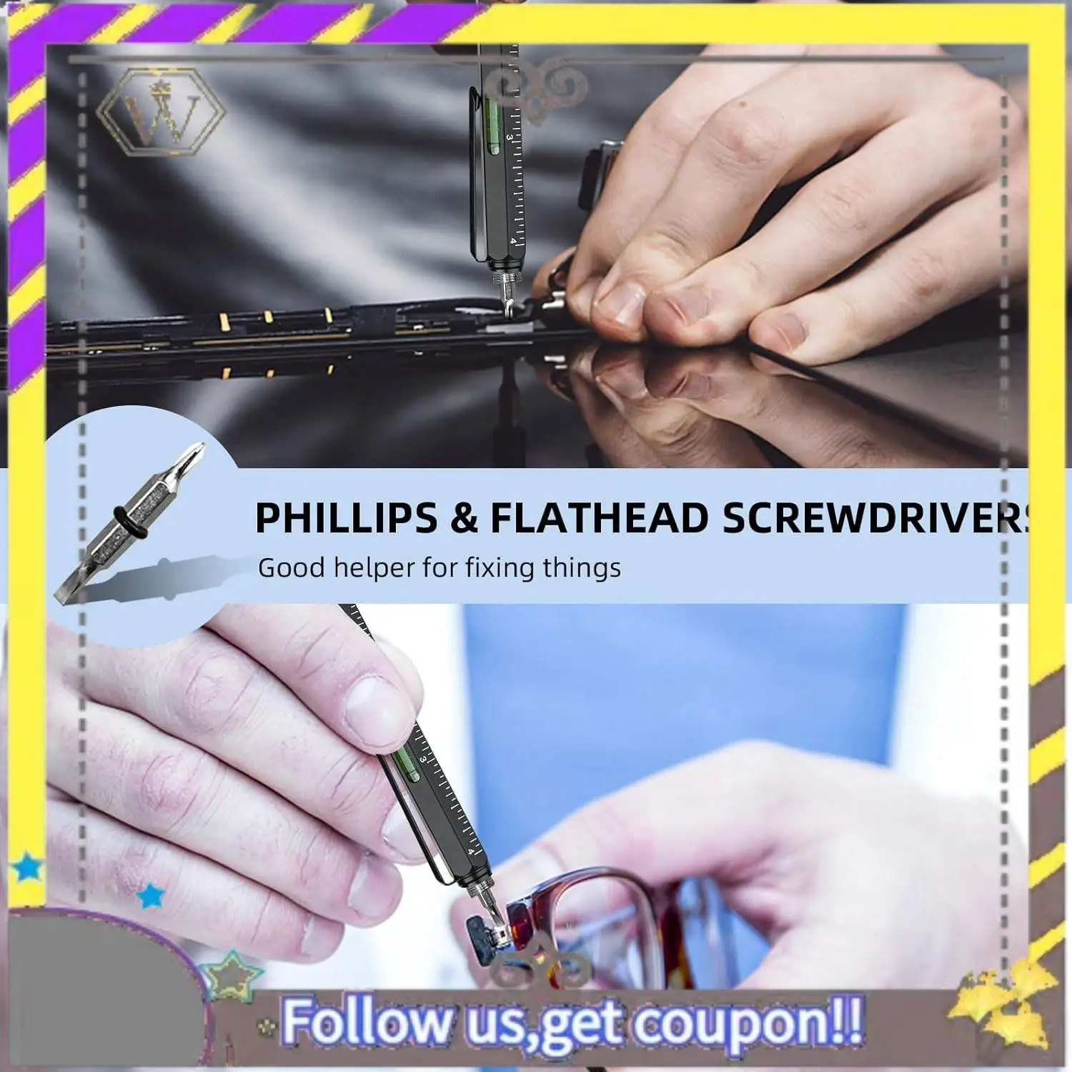 새로운 멀티툴 펜 멋진 가제트, 스타일러스가 포함된 참신한 펜, 레벨, 눈금자, 드라이버, 아빠 남편을 위한 생일 선물 Black Durab