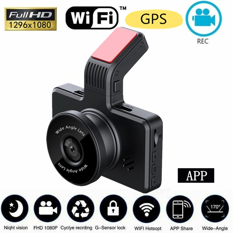 Car Dash Cam 1296p Dash Camera Dual Lens Built In Gps Dvr Recorder