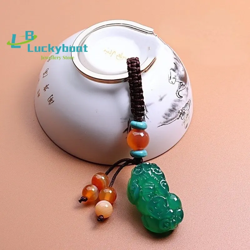 

Pixiu Jade Keychain Phone Charm Car Accessories key holder Charms Chalcedony Designer Fashion Women Keychains Bag Charm Cute