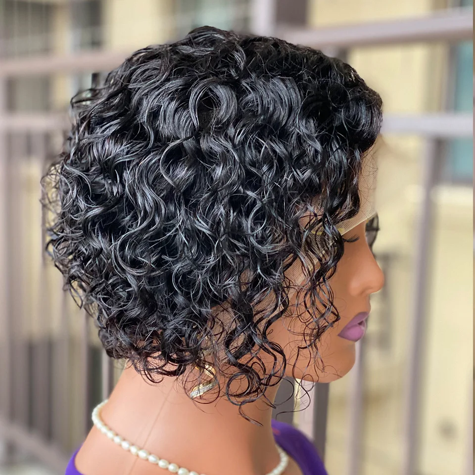Short Curly Pixie Cut Bob 13x4 Lace Front Wigs Brazilian Curly Human Hair