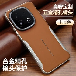 Luxury Matte Leather Texture Case with Electroplated Frame & Camera Protection for Vivo iQOO 15 (Brown)