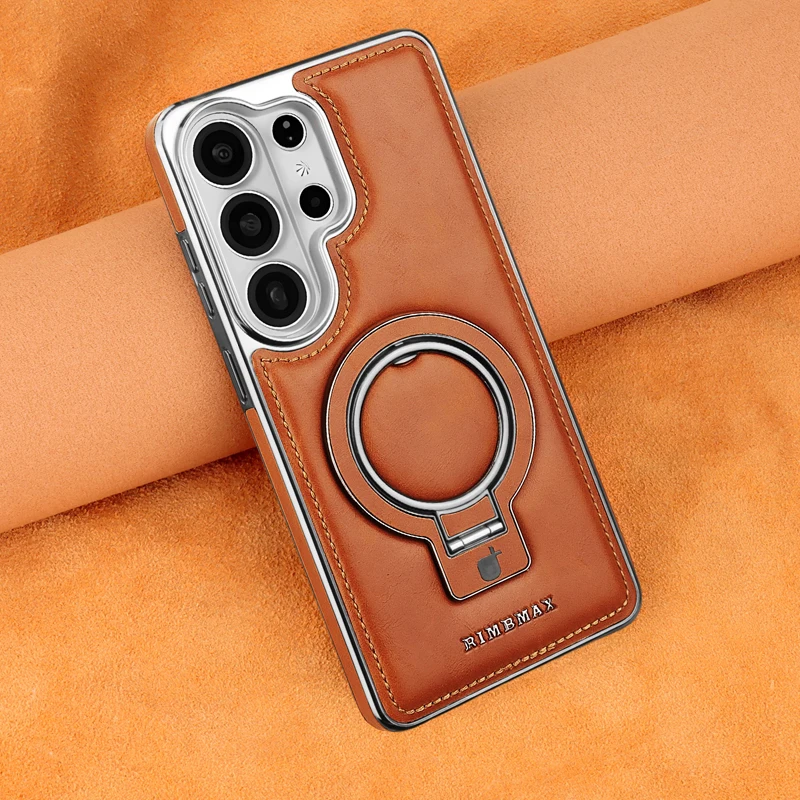 Premium Rotating Bracket Leather Case with Magnetic Wireless Charging and Shockproof Protection