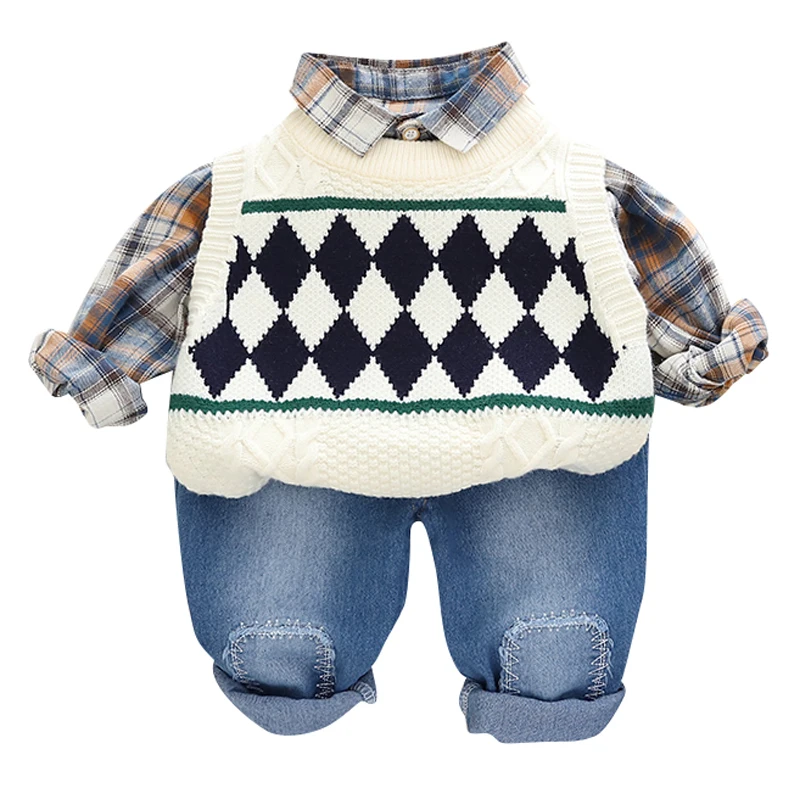 

Spring Baby Boys Vest Plaid Shirt Trousers Toddler Infant Clothes Outfits Kids Clothing Sets Children Sportswear for 1-4 Years