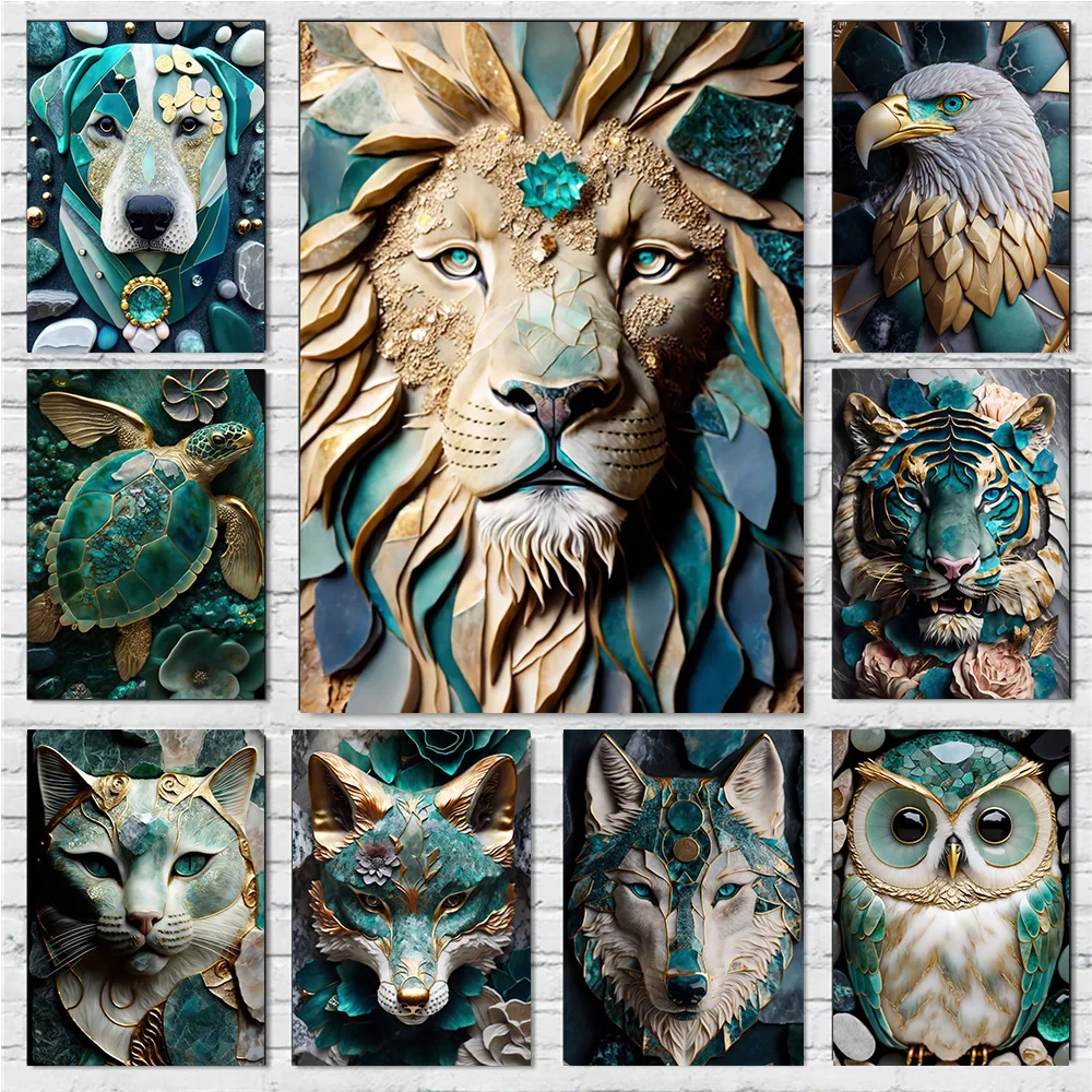 

Fantasy Gorgeous Emerald Jewelry Gold Animal Prints Poster Canva Painting Modern Wall Art Picture Living Room Bedroom Home Decor
