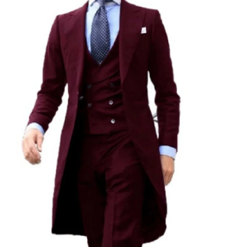 Red Men Suits Business Casual 3 piece Set Groom Best Man Wedding Banquet Dress Terno Masculinos Completo Costume Homme