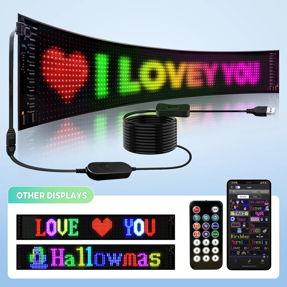 LED Matrix Pixel Panel, Scrolling Bright Advertising LED Signs, Flexible USB 5V LED Car Sign Bluetooth App Control