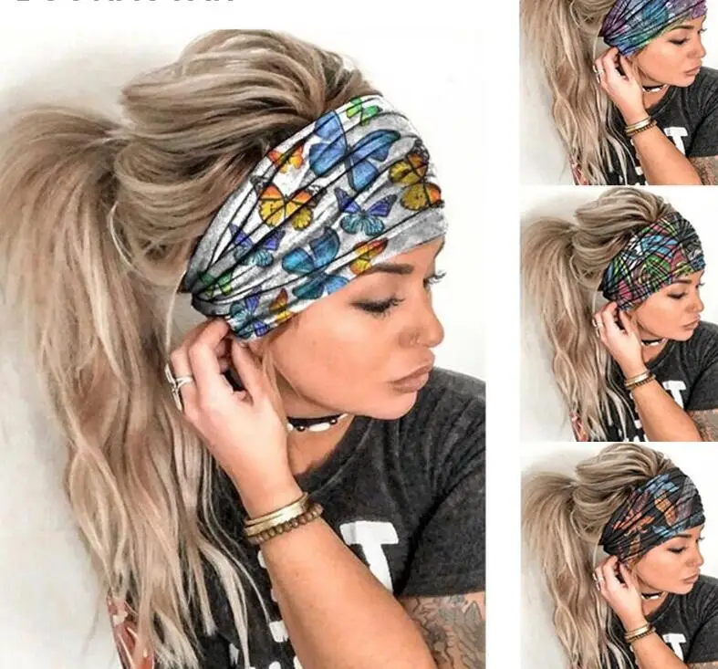 Hair Accessory Bohemian Headband Hippie Elastic Bandana Head Cover Wrap for Men & Women Rainbow Psychedelic Flower Pattern 60'S 70'S Retro Boho
