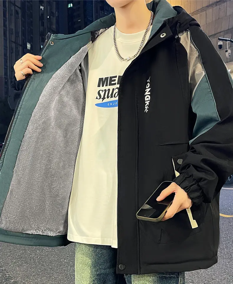 Mode Mit Kapuze Fleece Liner Jacken Herbst Winter Jugend Streetwear Plüsch Warme Mäntel Outdoor Lose Winddicht Verdicken Top Parkas – Detail 12
