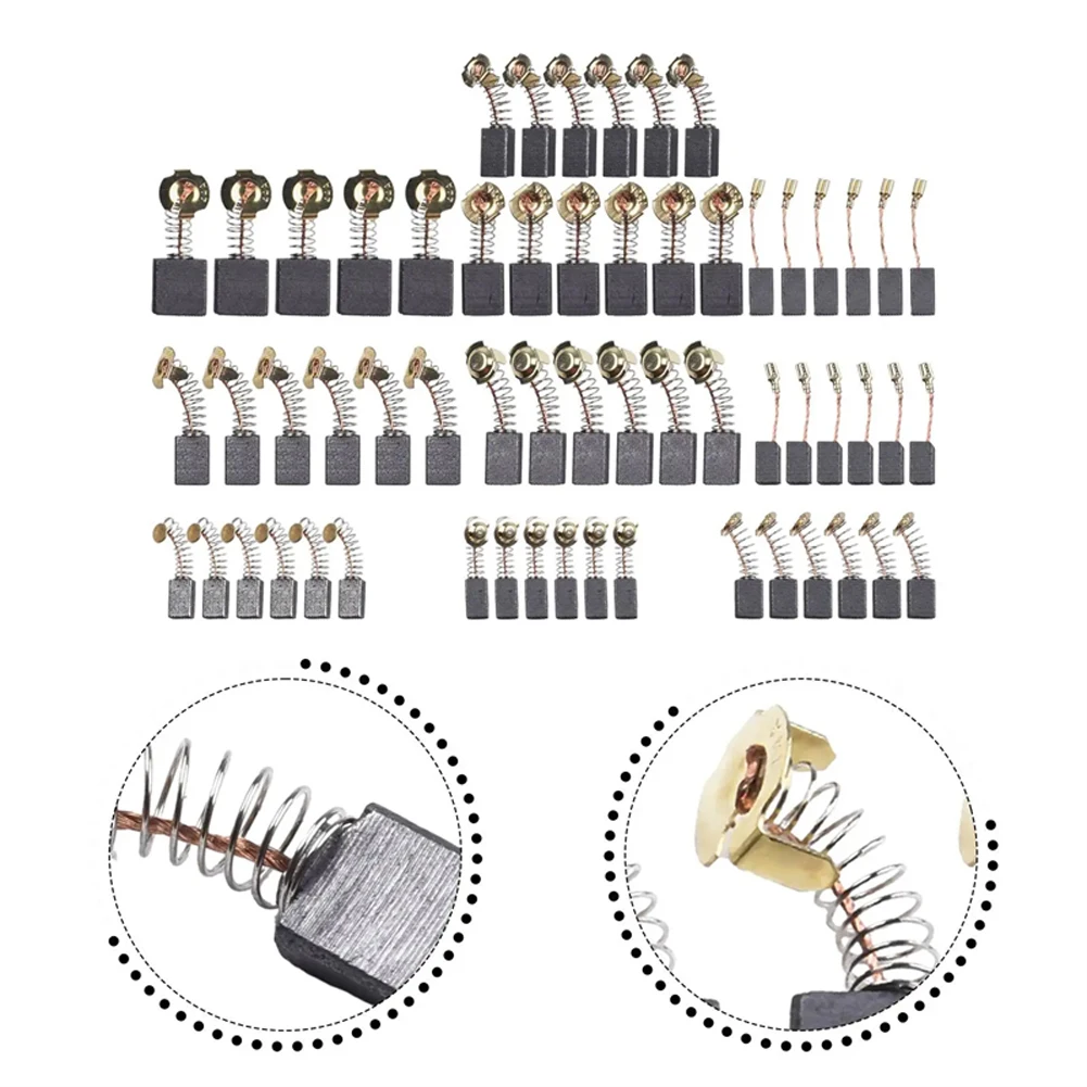 60Pcs Electric Motor Carbon Brushes 10 Sizes Carbon Motor Brushes Multifunction Rotary Power Tool Brushes for Most Power Motors