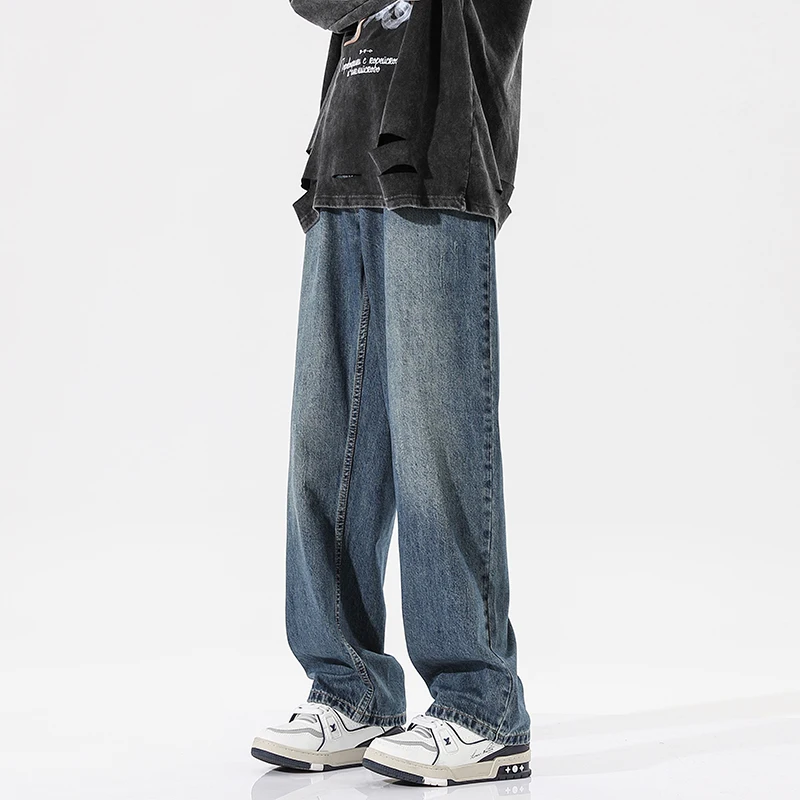 2024 spring and summer new high-end fashion loose straight jeans wide leg trend jeans men trousers