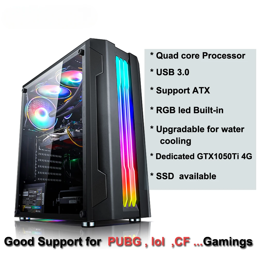 YYHC-저렴한 데스크탑 컴퓨터, 쿼드 코어, gtx1050ti, 4Gb 그래픽 카드, 게임용 노트북 컴퓨터 데스크탑 컴퓨터