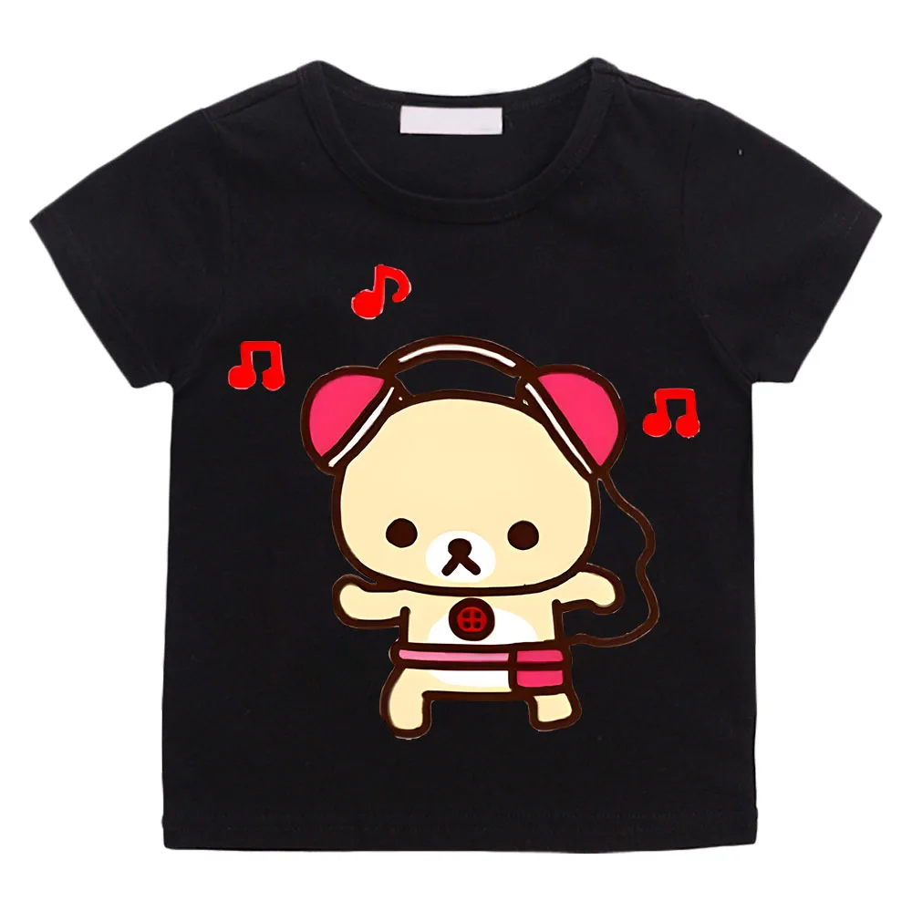 Cartoon Rilakkuma T-shirt Boys Girls Kids Clothing Hip Hop Tops Short Sleeves Sports Fashion Streetwear Manga/Comic Tees Toddler 4