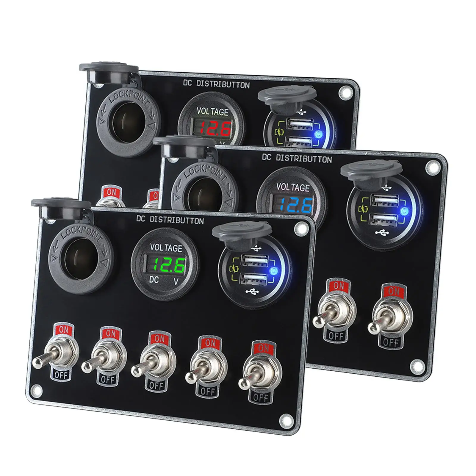 다기능 로커 토글 스위치 패널, 12 조합 스위치 패널, USB 12V, 24V 회로 제어, 방수 RV UTV SUV, 5 갱