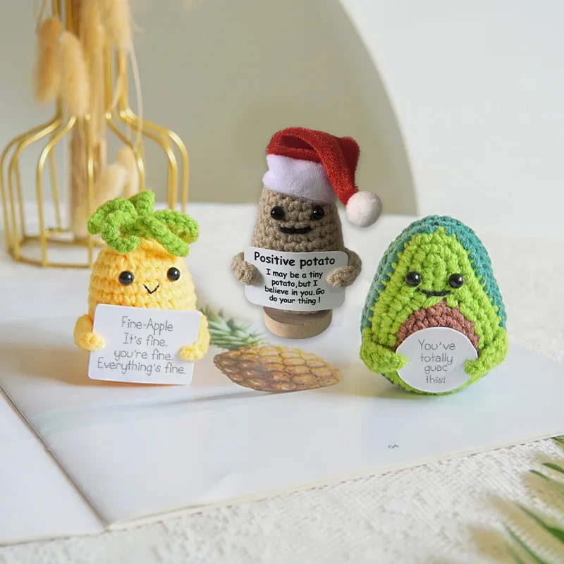 

Позитивные вязаные куклы с положительной картой, вязаные крючком фрукты, игрушки для женских украшений, эмоциональная поддержка вязания крючком, детской