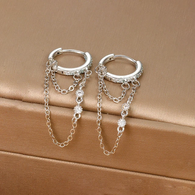 Nouveauté Double chaînes longues gland boucles d'oreilles pour femmes coréen en acier inoxydable Zircon suspendus boucle d'oreille Piercing bijoux