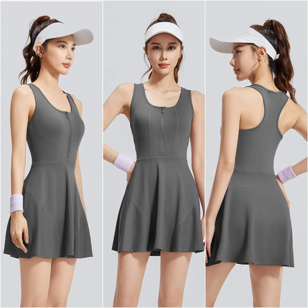 Women One Piece Dress Half Zipper Tennis Skirt Running Fitness Frock Women Casual Workout Badminton Dress Sports Skorts