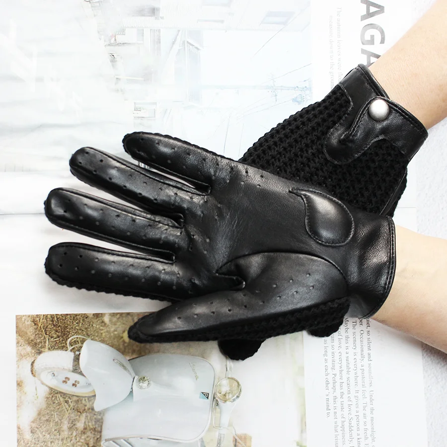 Women's Thin Sheepskin Motorcycle Riding Gloves Touch Screen Genuine Leather Spring and Autumn Sun Protection Driving Gloves
