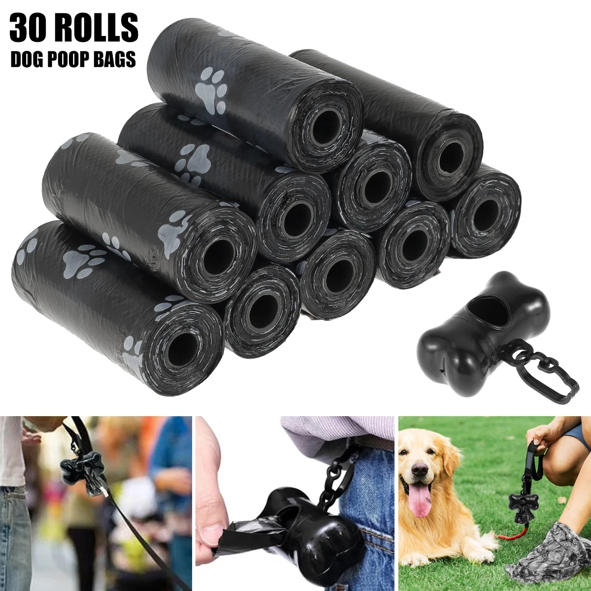 Dog Poop Bags Disposable Pet Waste Bags Dog Waste Design Pet Poop Clean Pick Up Bone Bag Dispenser Tools 30 Roll pet poop bags dog poop bags