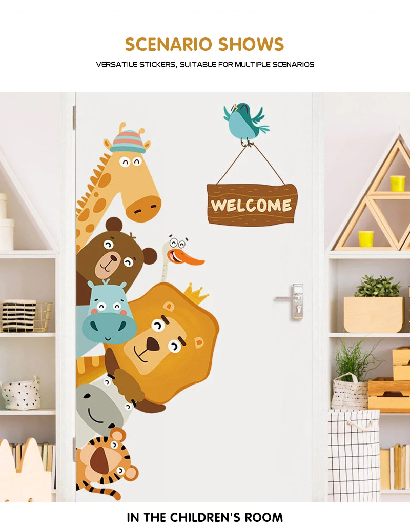 Description Picture 6 of itemCartoon Animals Wall Stickers For Kids Rooms Door Sticker Baby Child Bedroom Corner Wall Decoration Home Decor Self-adhesive