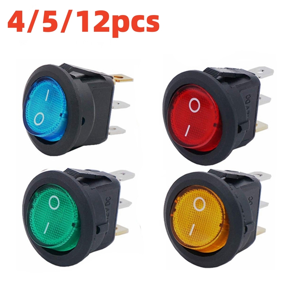 4/5/12pcs 3pin Round Switch 20A 12V LED Waterproof With Color Switch Rocker Switch Can Be Used For Car Motorcycle Boat Bus RV