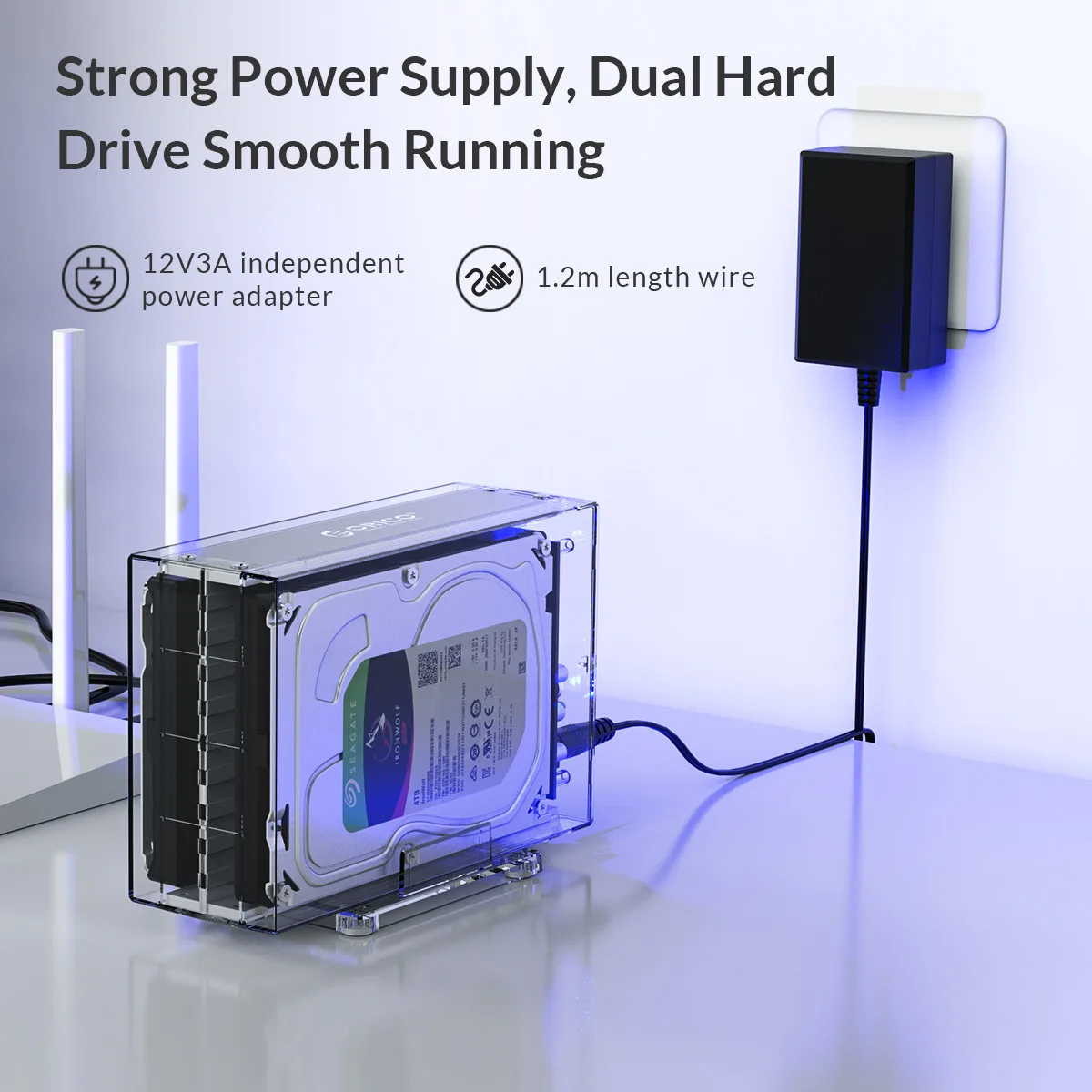 ORICO 2베이 3.5인치 하드 드라이브 인클로저 RAID 기능 탑재 SATA to USB 3.0 투명 HDD 도킹 스테이션 6Gbps UASP 24TB HDD 케이스