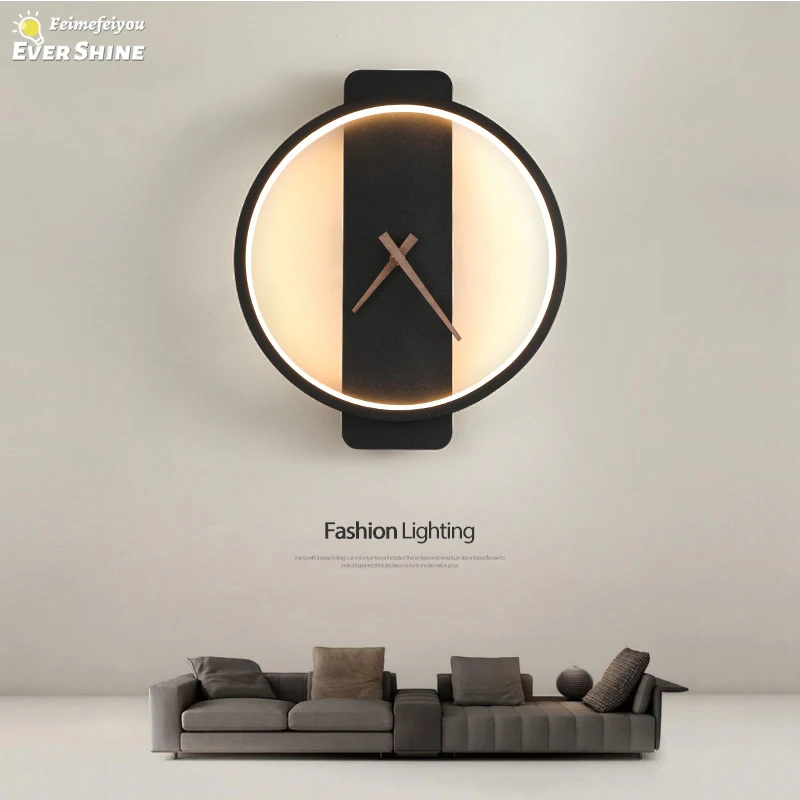 LED Wall Clock Lamp Indoor Lighting For Hotel Bedside Bedroom Simple Stairs Living Room Decoration Modern Wall Light Fixture