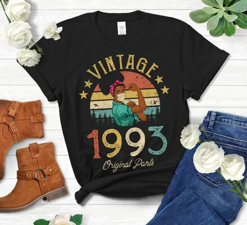 

Vintage 1993 Original Parts T-Shirt African American Women with Mask years old 30th Birthday Gift Idea Girls Mom Wife Daughter