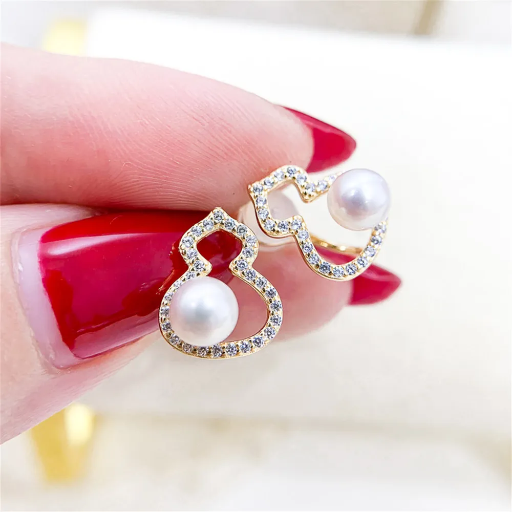 

DIY Pearl Earnail Accessories S925 Sterling Silver Jewelry Fashion Gourd Earrings Women's Empty Fit 5-6mm Beads