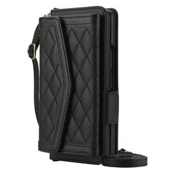 Elegance Series Leather Wallet Phone Holder with Card Slot & Crossbody Strap - Luxurious Case Cover for Samsung Z Fold 7 (Black)