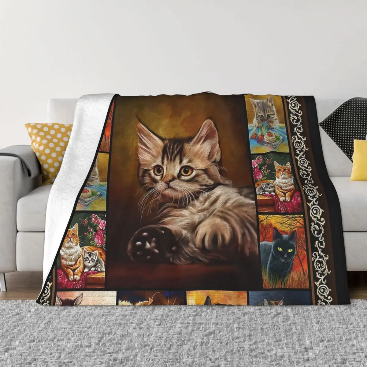 

Animals Art Cute Cats Portable Warm Throw Blankets for Bedding Travel