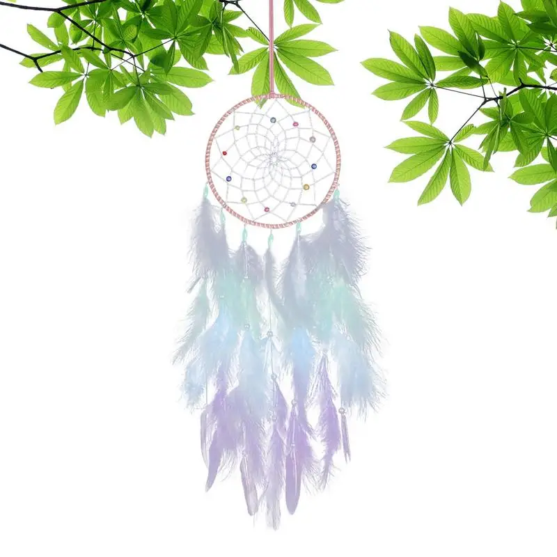 

Feather Dream Catcher Girl Room Pendant Creative Weaving Feather Colorful Handmade Wind Chime Macrame Catcher With Beads