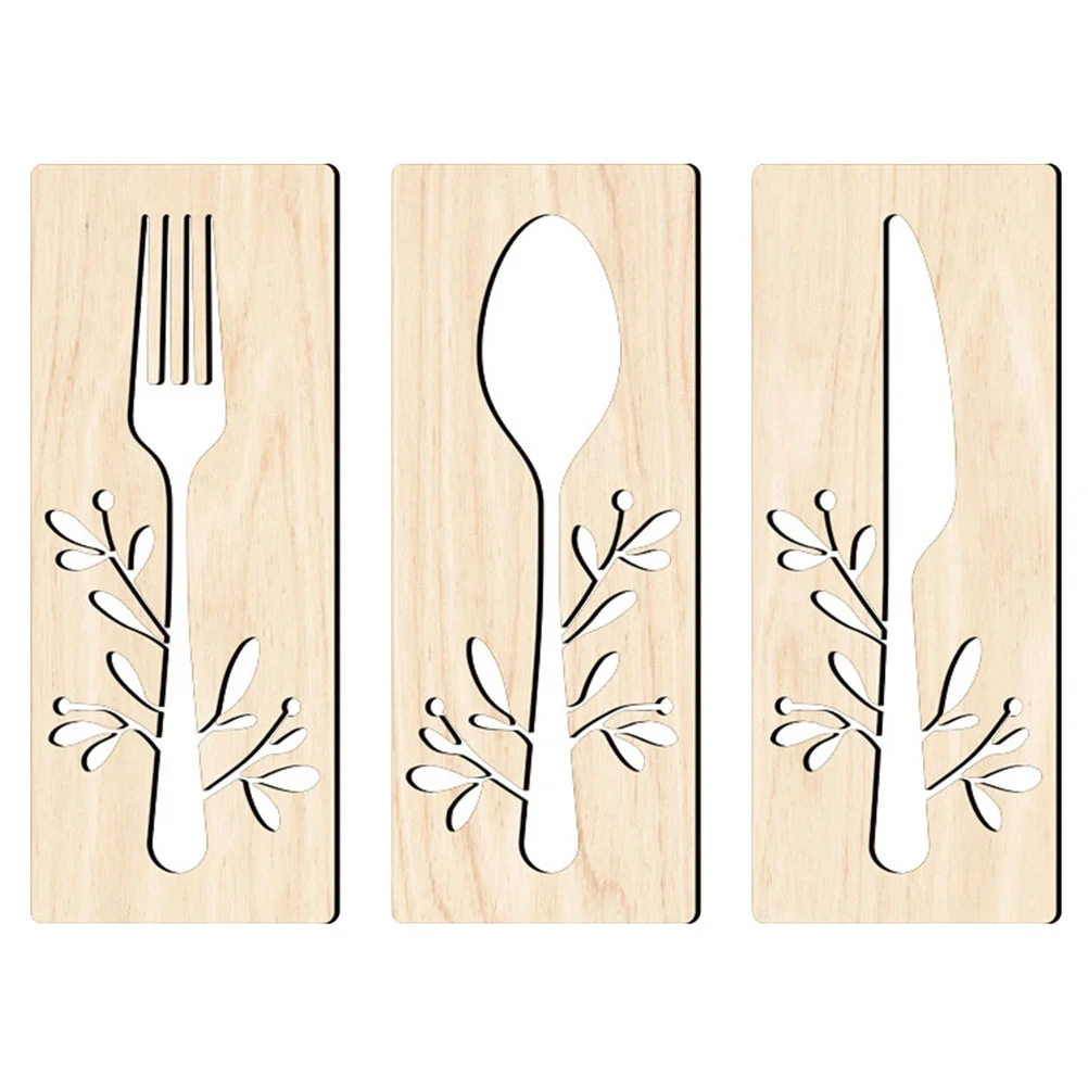

1 Set Wood Wall Decor Wood Cutout Spoon Fork Sign Rustic Wall Sign Decor for Dining Room