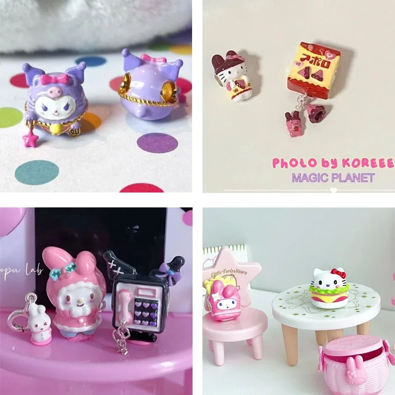 

Sanrio Hello Kitty My Melody New Epoxy Beading Kuromi Lucky Cat Hamburger Fries Telephone Booth Accessories Jewelry Girl Pendant