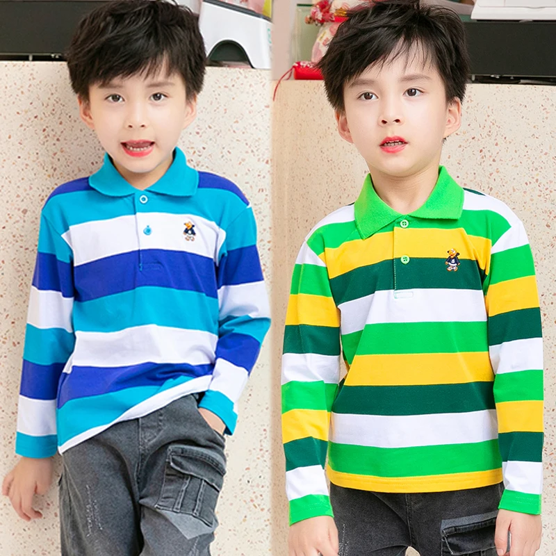 

Teenager Tee Shirt Spring Autumn Young Kids Boy School Casual Tshirt Children Striped Cotton Full Sleeve T-shirt Top 8 10 12 14