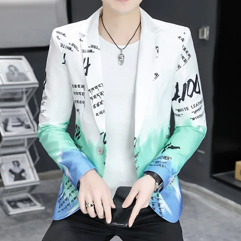 Gradient Color Blazer Spring New Fashion Alphabet Print Suit Jacket Men Business Slim Fit Formal Social Party Tuxedo Blazer men suits jackets