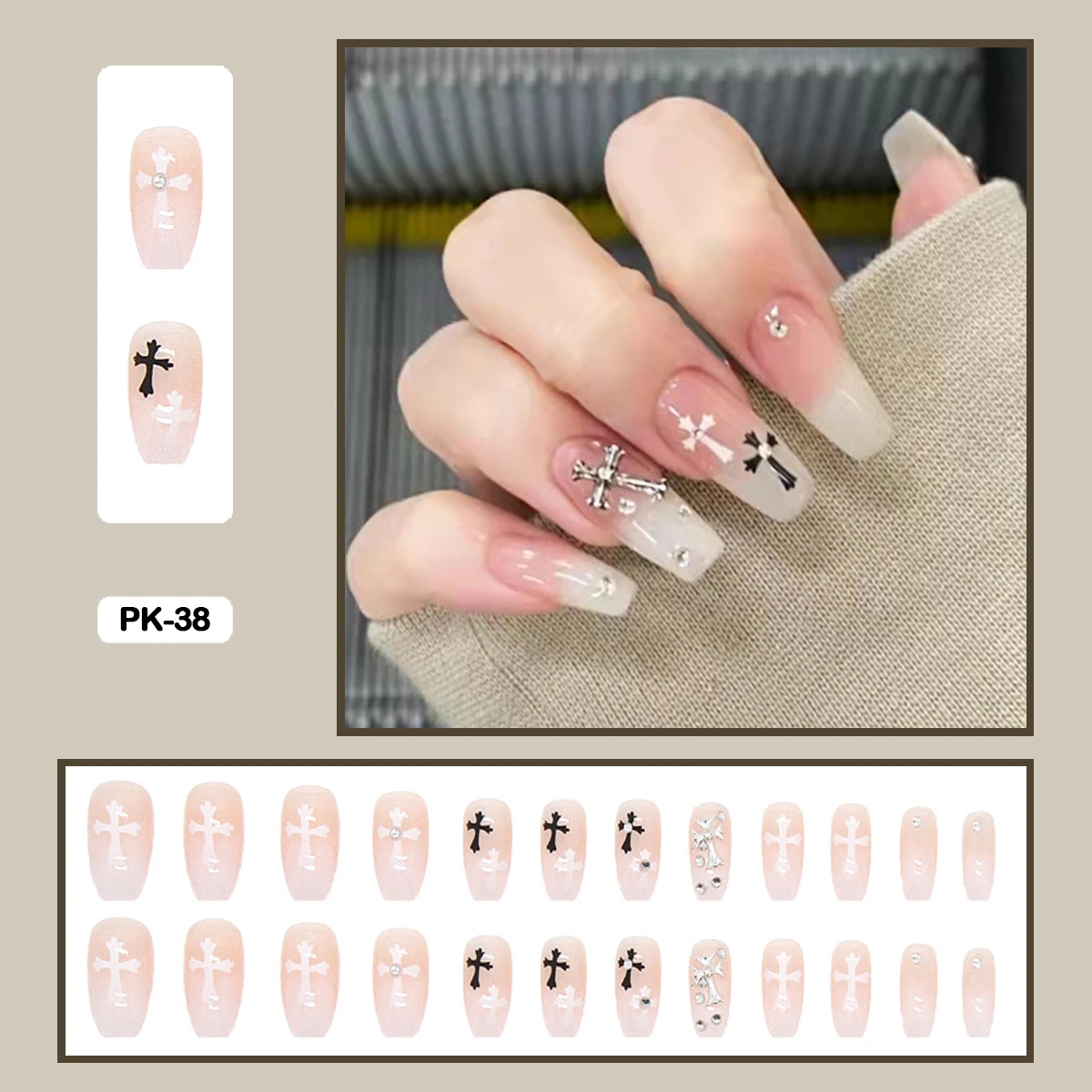 24pcs Punk Dark Cross Halloween Nail With Artificial Diamond Gradient Fake  Nails With Glue Full Cover Nails With Wearing Tools - False Nails -  AliExpress