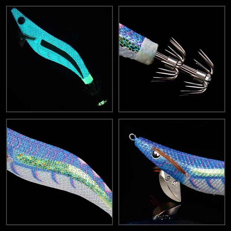 2.5# 3.0# 3.5# Glow Squid Egi Bait Luminous Wooden Shrimp Squid Jig Eging Squid Hook Artificial Bait Octopus Cuttlefish Fishing