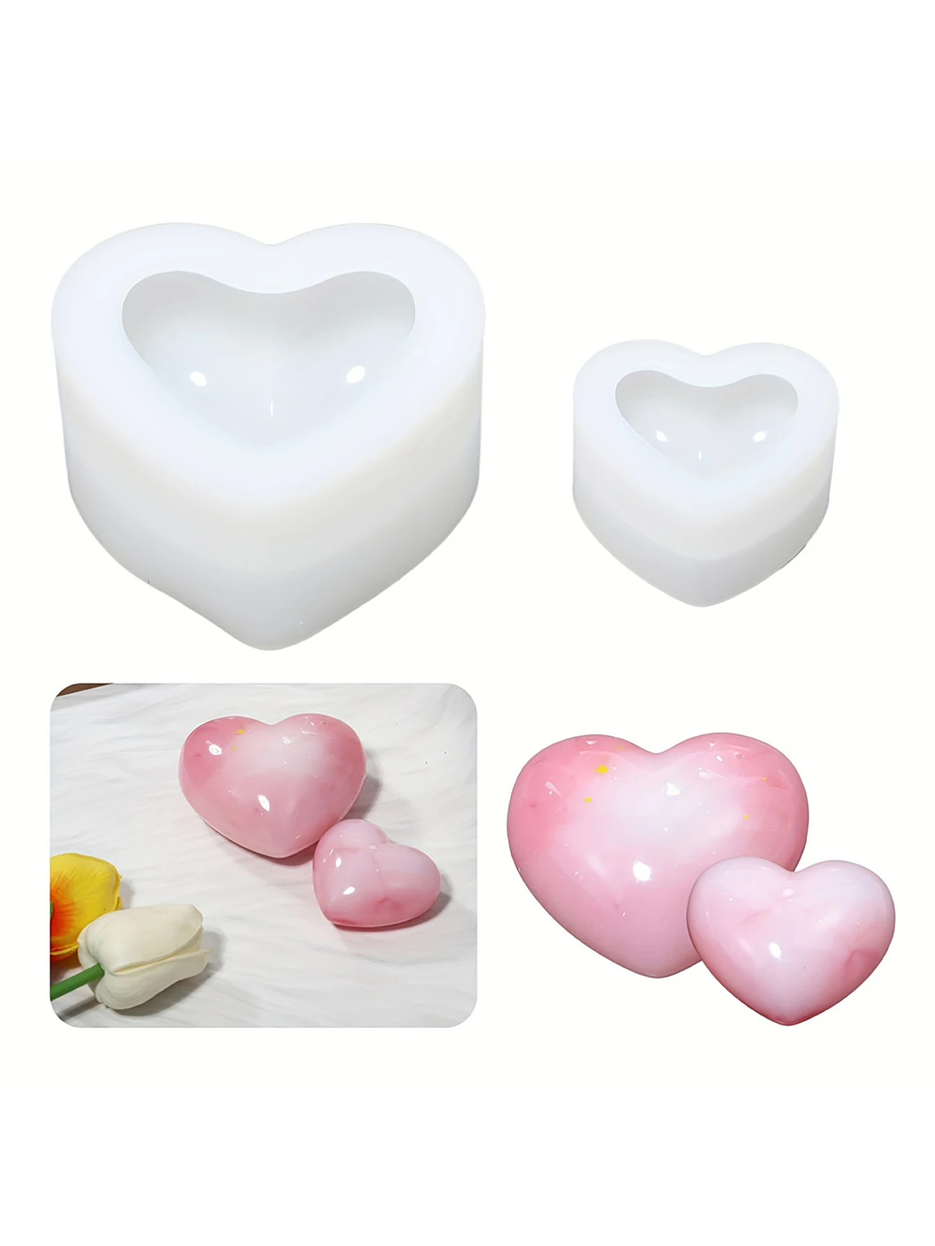 1/2PCS 3D size love mirror silicone mold, handmade diy crystal drop glue heart-shaped aromatherapy plaster handmade soap mold
