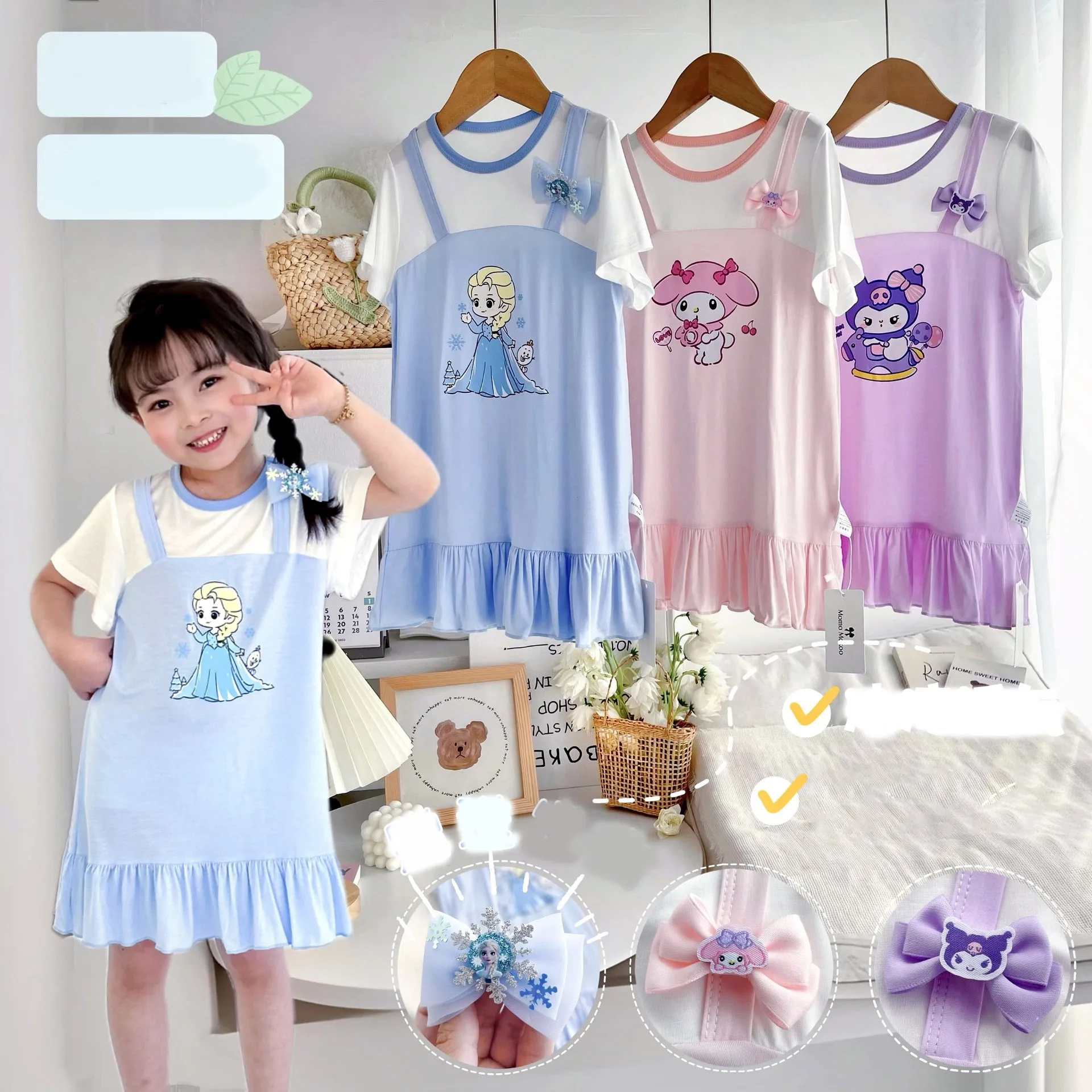 

Мультяшное детское платье Sanrio Hello Kitty Kuromi Mymelody Kawaii аниме летняя Пижама с коротким рукавом мягкая дышащая Пижама милый подарок