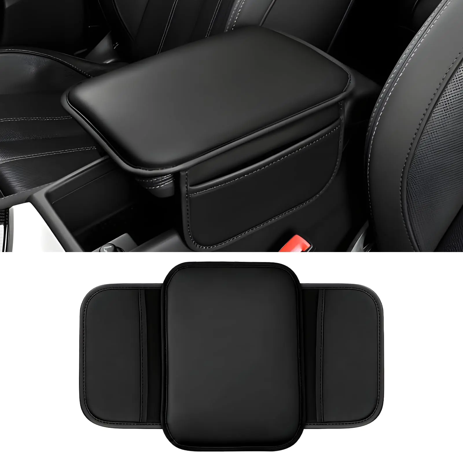 Leather Comfort Armrest Cushion with Storage Bag for Car Interior Decor