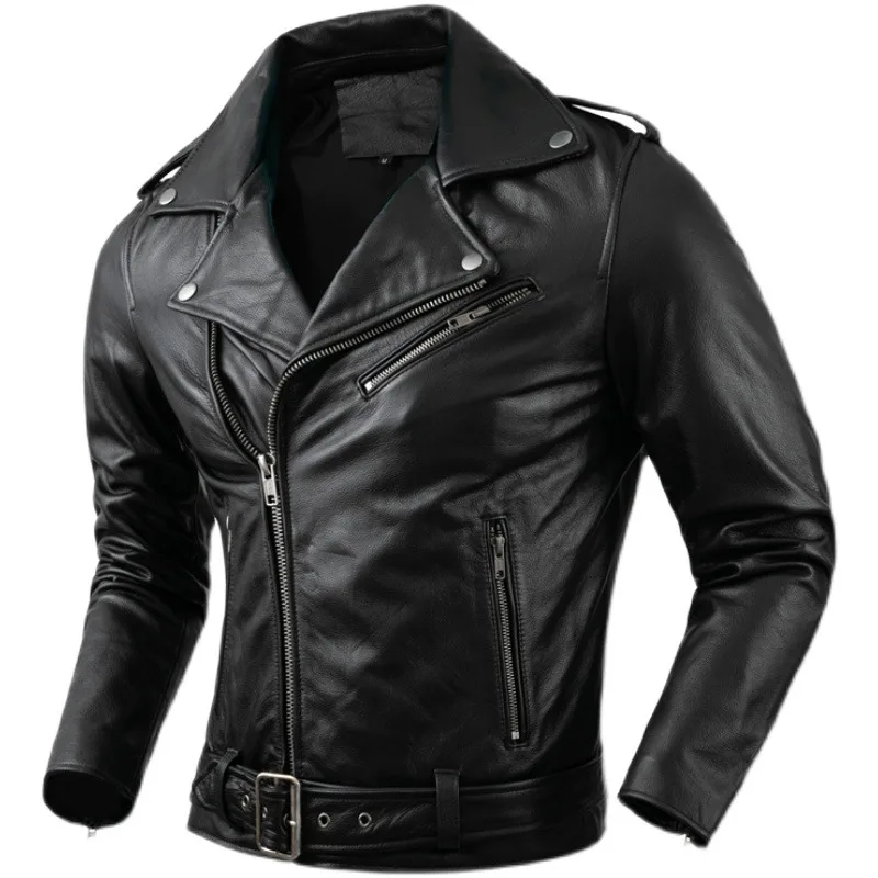 Genuine Cowhide Leather Motorcycle Coat Cowhide Leather Jacket Men Lapel Leather Jackets Clothing Real Leather Coat 2023 New hidup top quality 100% solid cowhide pin buckle metal belts real pure cow genuine leather belt 3 8cm width clothing dswwj526