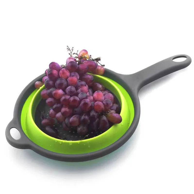 Collapsible Drain Basket Chef Multifunctional collapsible drain basket handle Round retractable washing basket kitchen tool