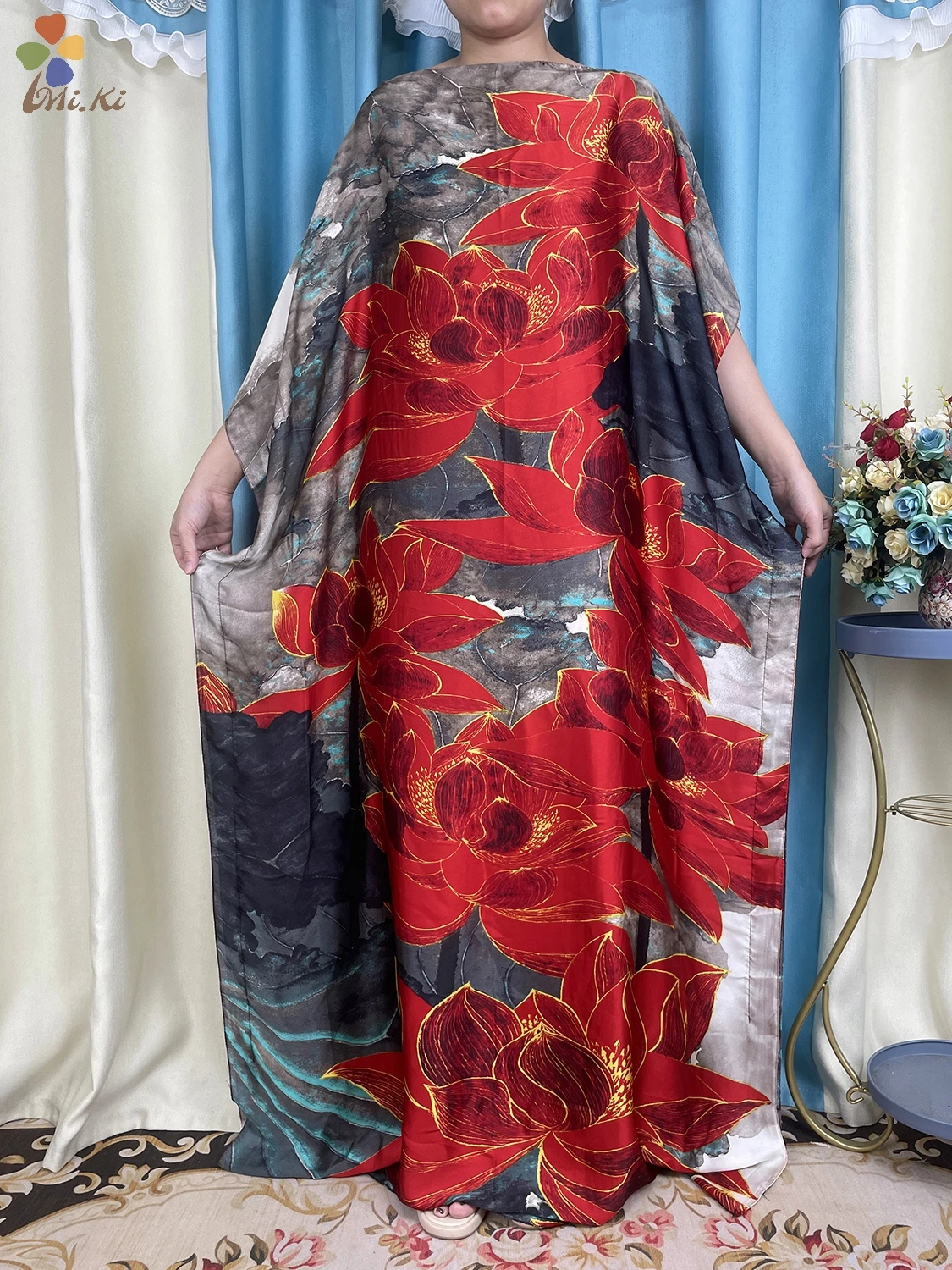 2024 New Fashion African Silk Abayas For Women Dubai Print Soft Summer Loose Femme Robe Party Evening Dress With Belt Turban