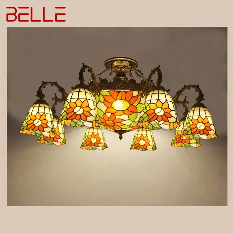 

BELLE Tiffany European Living Room PendantLamp Vintage Creative Color Glass restaurant Bedroom Hotel Villa Chandelier