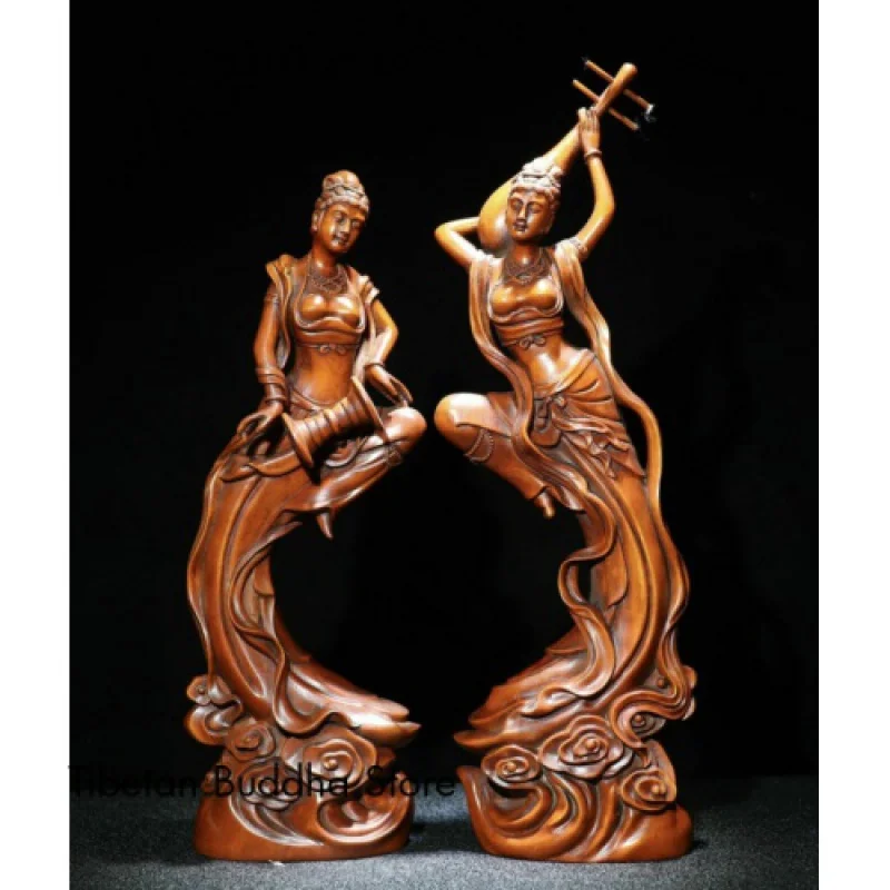 

A Pair Chinese Natural Boxwood Hand Carved Exquisite Statues 15353