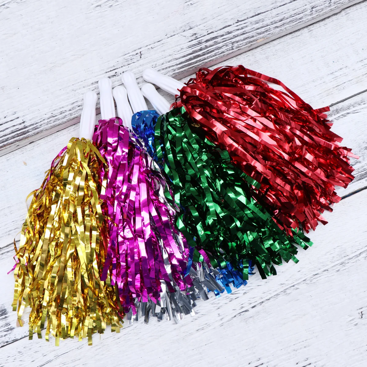 12 Pcs Cheerleader Pompom Dance Cheer Pom White Pom Poms DIY Cheer Poms Red Pompoms Metal Foil Rainbow Cheerleading